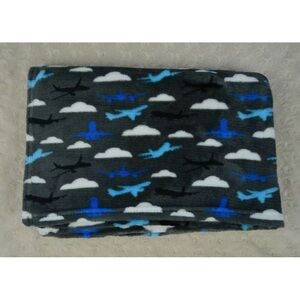 Modern Baby Airplanes Clouds Baby Blanket Gray White Black Blue Plane Plush Soft